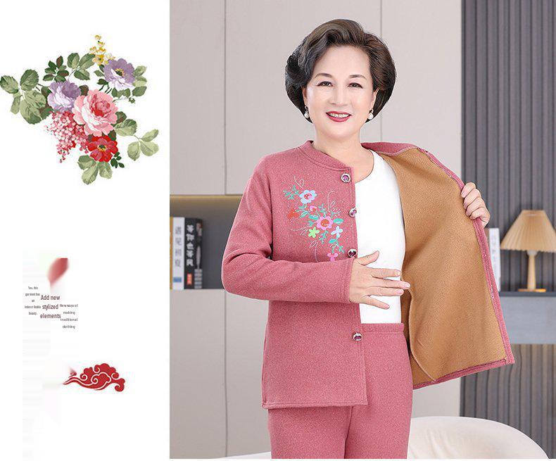 Thick Fleece-Lined Velvet Cardigan & Pants Set for Elderly Women, Plus Size - Perfect Winter Wear for Moms
