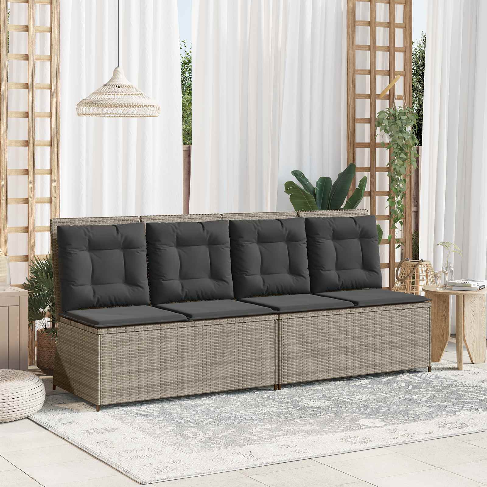 vidaXL Garden Bench Light Grey Poly Rattan