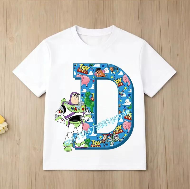 New Toy Story Alphabet A-Z Children's Pure Cotton Short-Sleeved Cartoon Printed Boys' Sportswear Casual Shirt Summer T-Shirt
