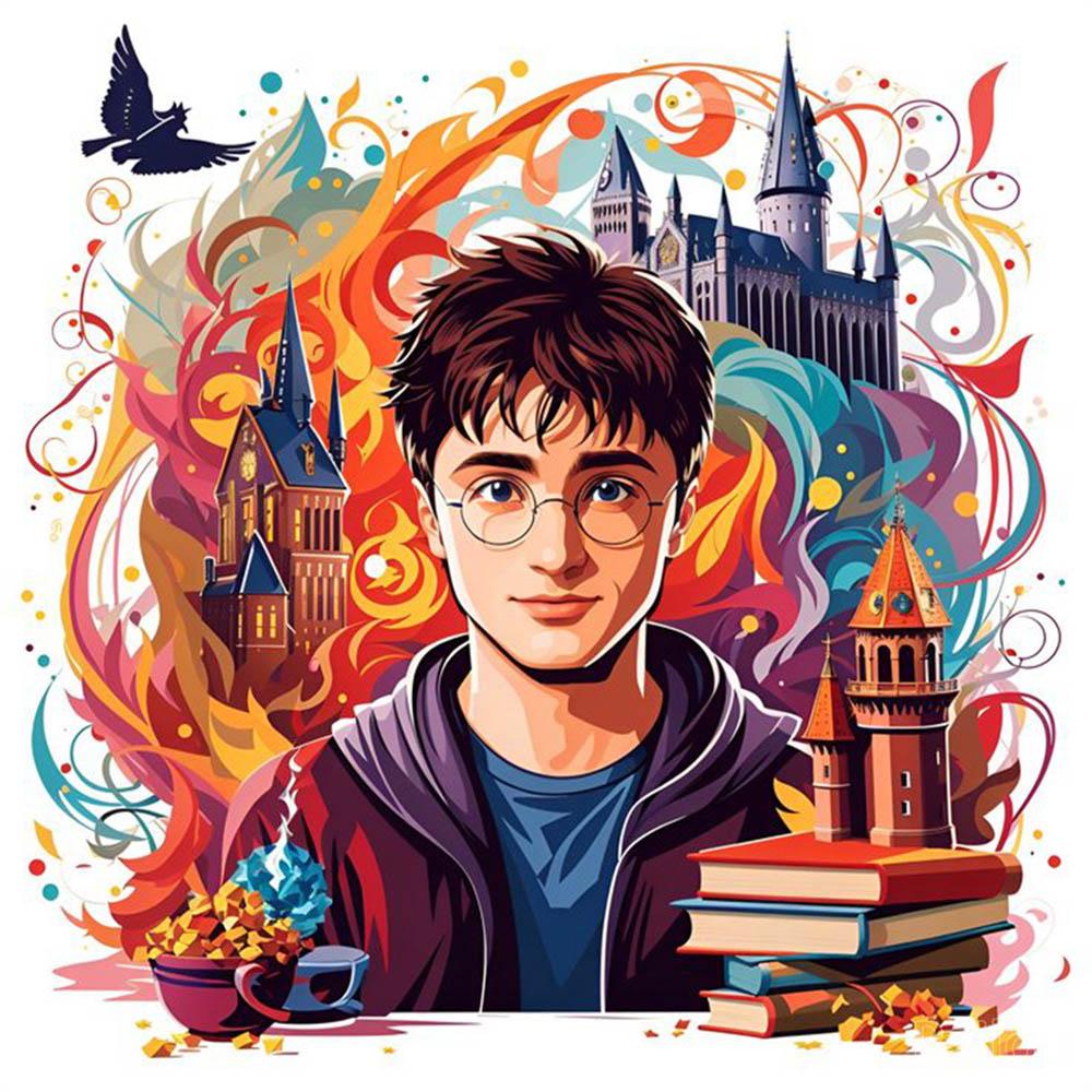 Cartoon Harry Potter with Owl Castle 5d Full Diamond Mosaic Painting Hogwarts Mystery Wizarding World Cross Stitch Home Decor