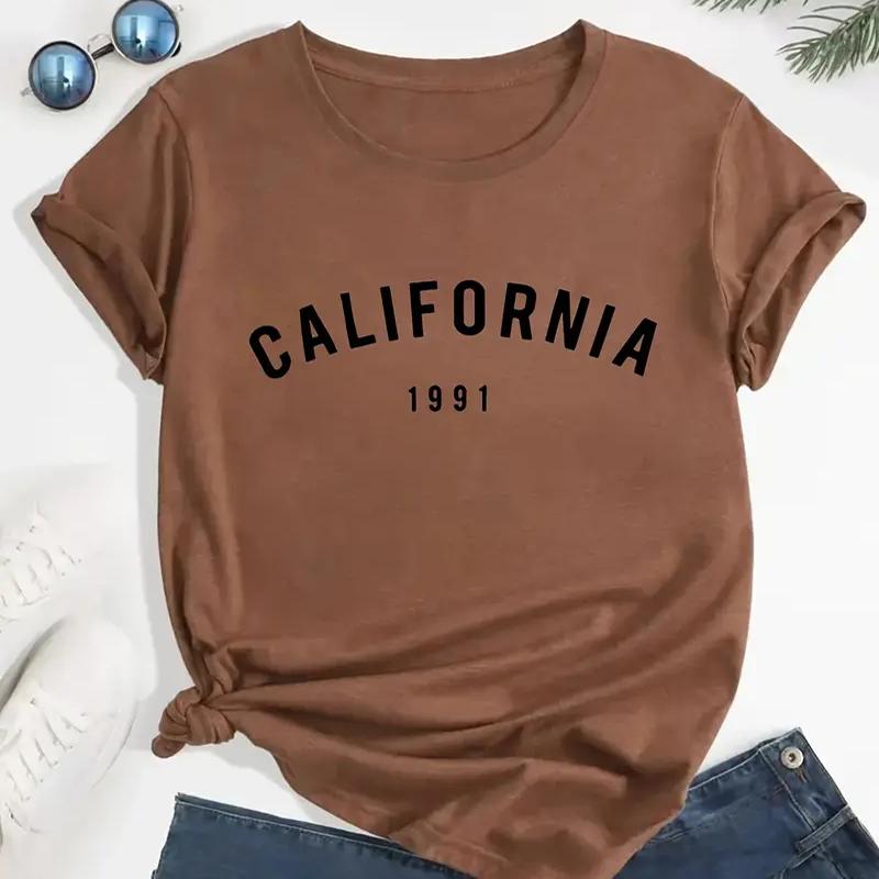 Women Summer T Shirt  Print Retro Alphabet Short Sleeve Tees Casual   Printed  Tops