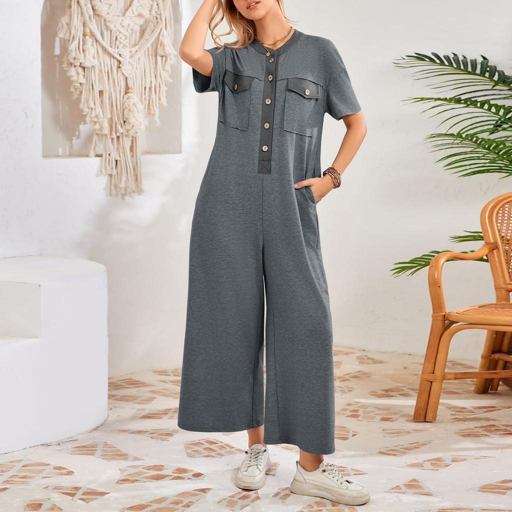 Women's Color Loose Wide Leg Jumpsuit Pants