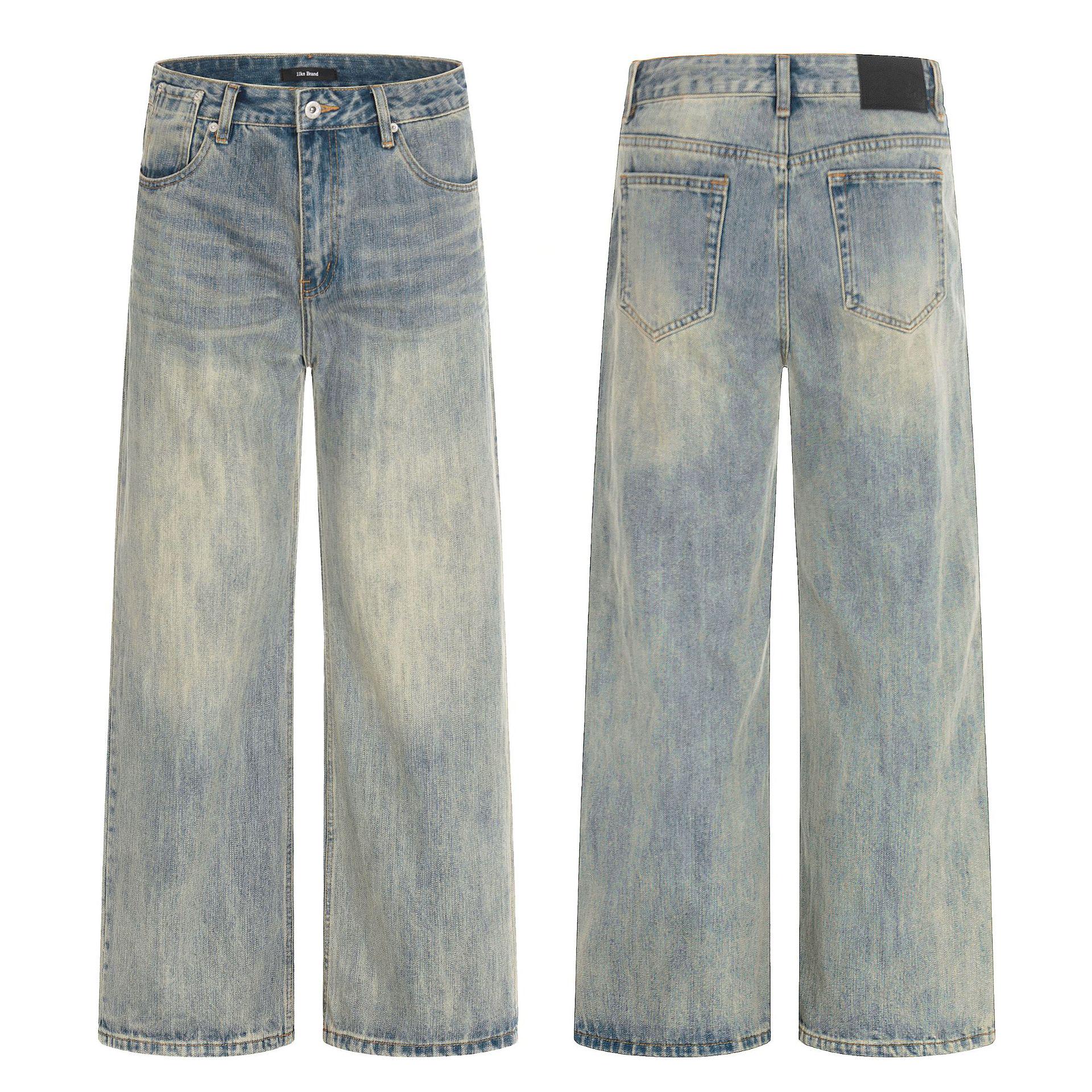 Women s Retro Gradient Slimming Straight-Leg Jeans in Washed Blue Bamboo Knot Texture. Small