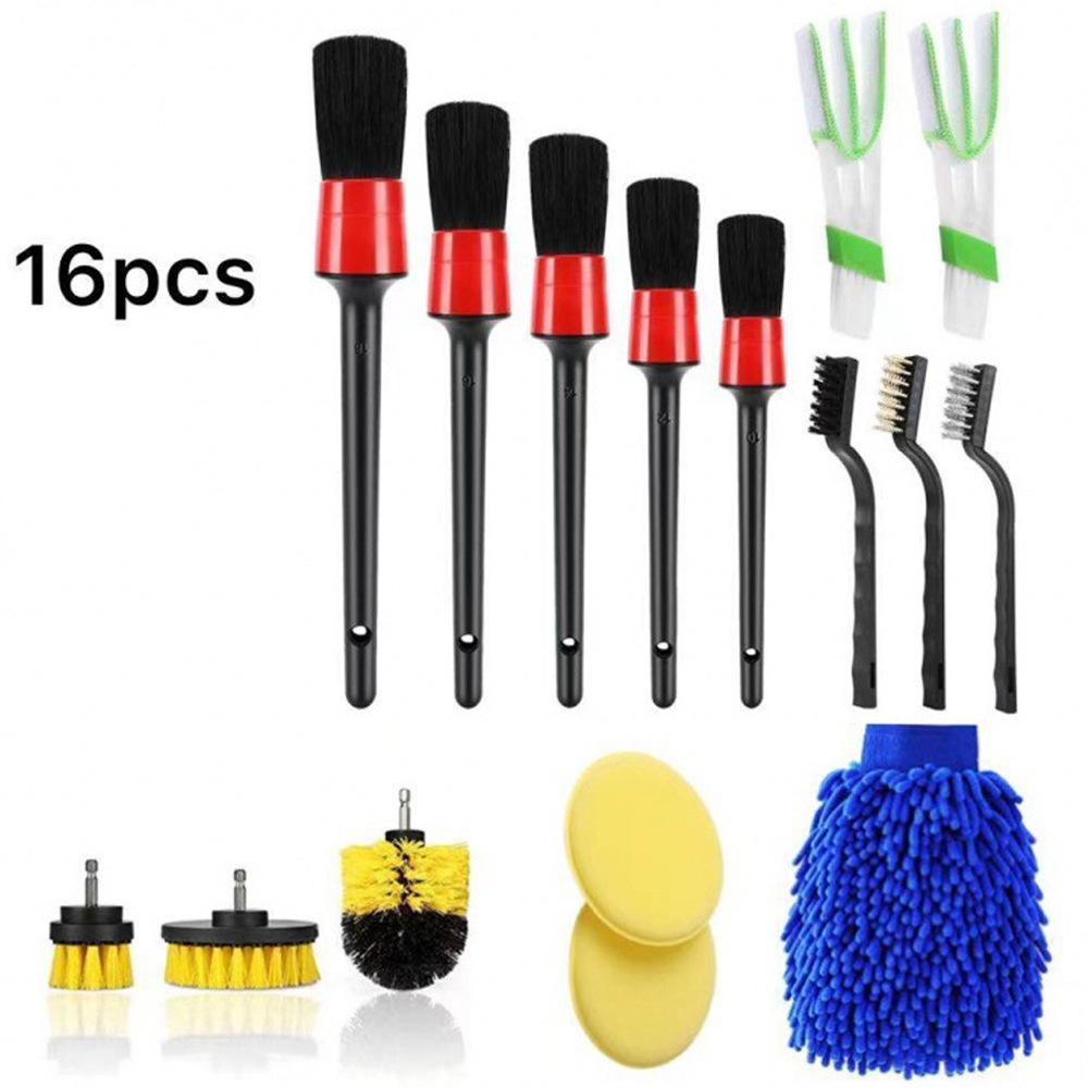 

16 щеток для чистки салона автомобиля, щетка для чистки зазоров в кондиционере, круглая головка, щетка для чистки автомобиля из свиной щетины, щетка для электрической дрели