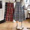 Saia Plissada de Lã Xadrez Cintura Alta Estilo Japonês Coreano para Mulheres - Comprimento Médio, Outono/Inverno 2026