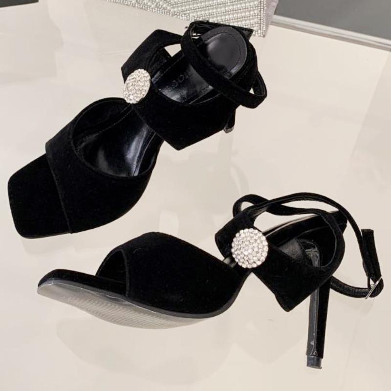 

Fashion Luxury Rhinestone Buckle Women Sandals Fashion Satin Ankle Strap Roman Shoes Summer Elegant Comfortable Thin Heel Dress Shoes 40