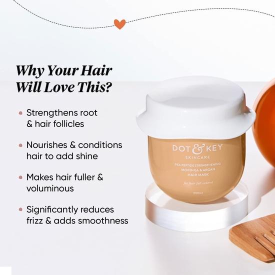 DOT & KEY Pea Peptide Strengthening Moringa & Argan Hair Mask | Hair Mask For Hair Fall Control | Hair Mask For Dry And Frizzy Hair | 200 Millilitre