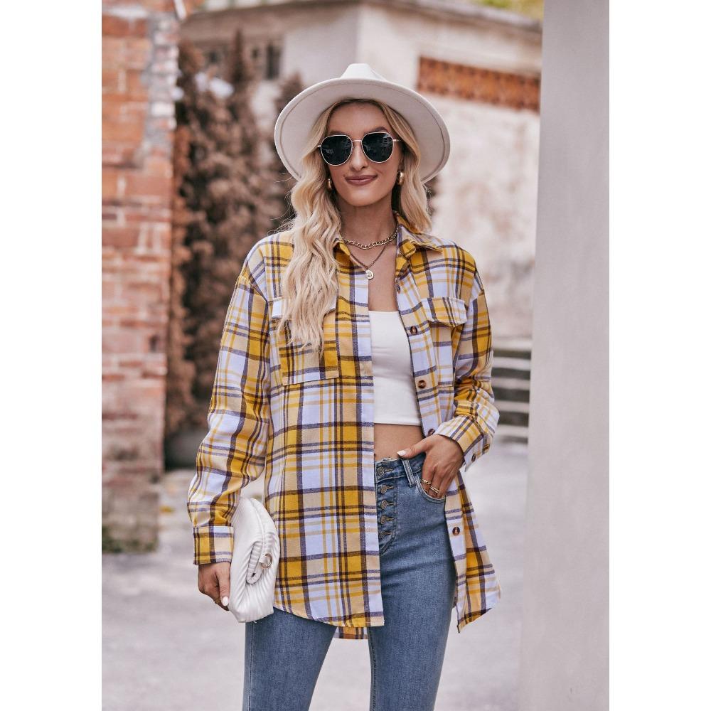 Autumn and Winter Casual and Fashionable Loose Checkered Women's Blouses & Shirts