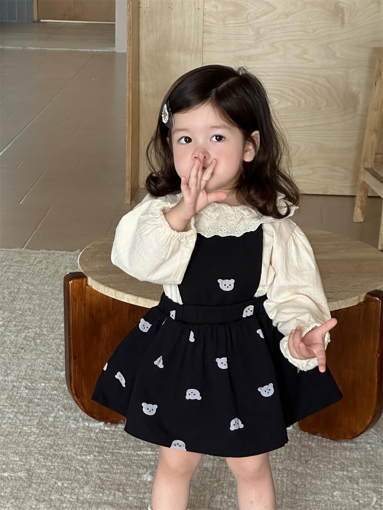 Frühlings- und Herbstkleidung für Mädchen, Frühlingskleidung für Kinder, Kinderkleidung, zweiteiliges Set aus Jeansrock mit Trägern für Babys