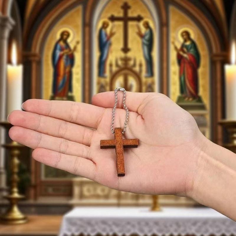 100Pcs Mini Wooden Crucifix Pendant With Beaded Chain For Keychain or Bag Charm Natural Wooden Jewelry Accessory