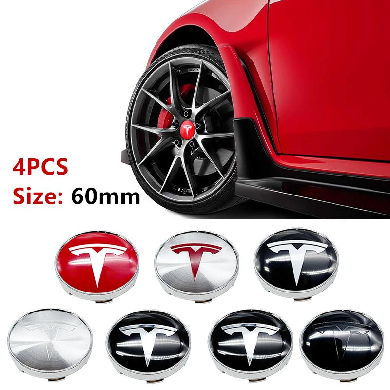 ICTB3 4pcs/set 60mm Tesla Car Wheel Center Hub Cap Cover Emblems Sticker Car Logo Car Styling Accessories for Tesla Model 3 Y S X