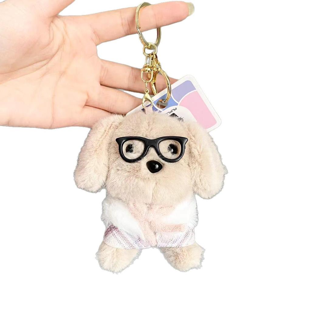 Trendy Mini Cartoon Dog Plush Keychain Pendant – Cool Puppy Backpack Decoration