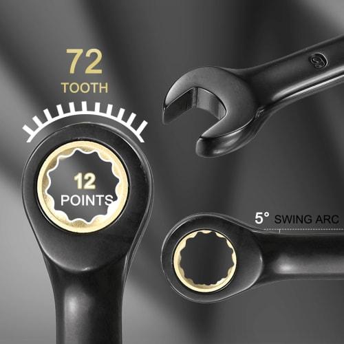 uxcell Ratchet Wrench, 7mm Metric Open End Wrench, 72 Teeth, CR-V Steel, 12-Point Nickel Plated Combination Ratchet Wrench for Fasteners, Nuts, Bolts