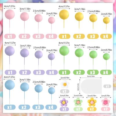 61 Peças Bolas Topo de Bolo Boho Decorações Flor Margarida Acrílico Topo de Bolo para Festa de Aniversário Casamento Chá de Bebê Arco-Íris