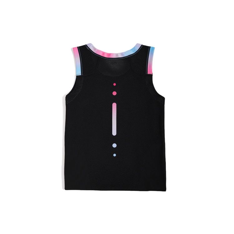 Li Ning Sports Basketball Series Logo Print Gradient Mesh Breathable Training Vest Men Vests Black AAYR391-2