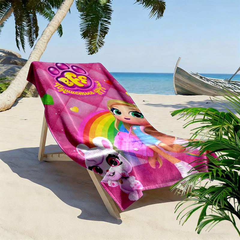 BFF Cartoon Print Beach Towel, Large Soft Quick Dry Towel for Beach Camping Swimming