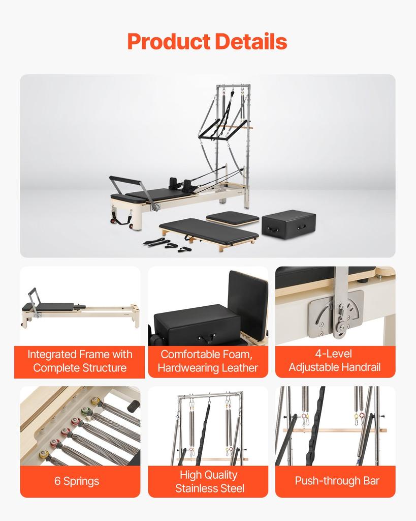 VEVOR Pilates Reformer, Pilates Machine for Home Gym Studio Use, Strength Training Workout Equipment with Dual Resistance, Reformer Box
