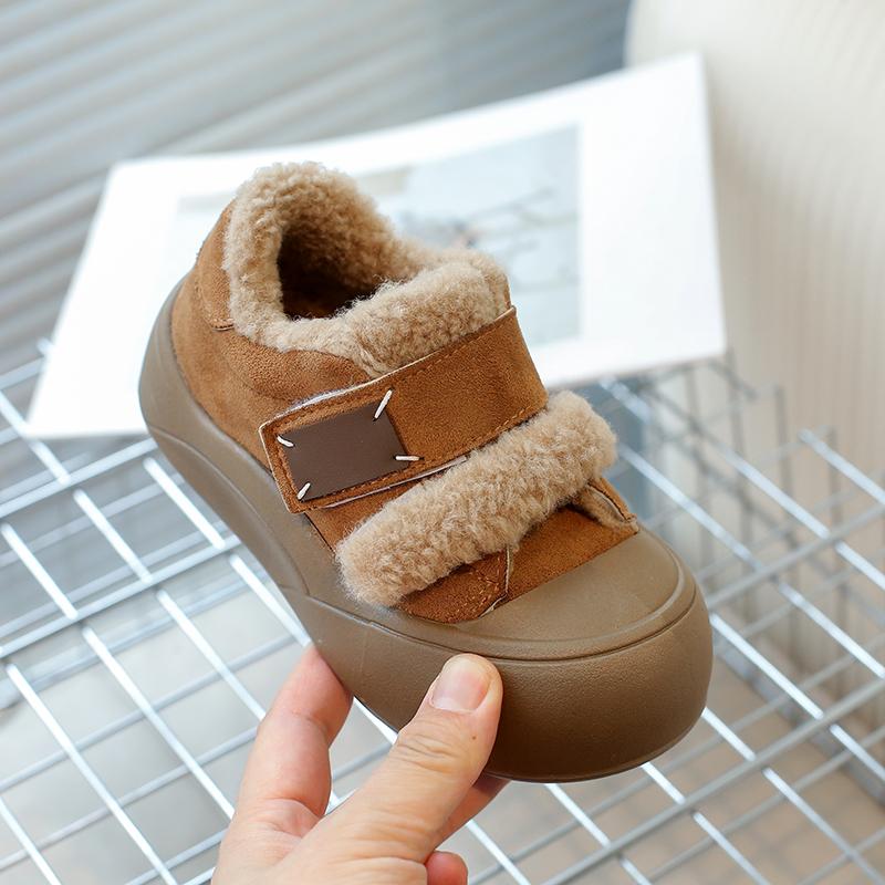 2024 Winter New Children's Shoes Girls Korean Style Lamb Wool Girl Cotton Shoes Thicken Velvet Warm Anti-kick Furry Shoes
