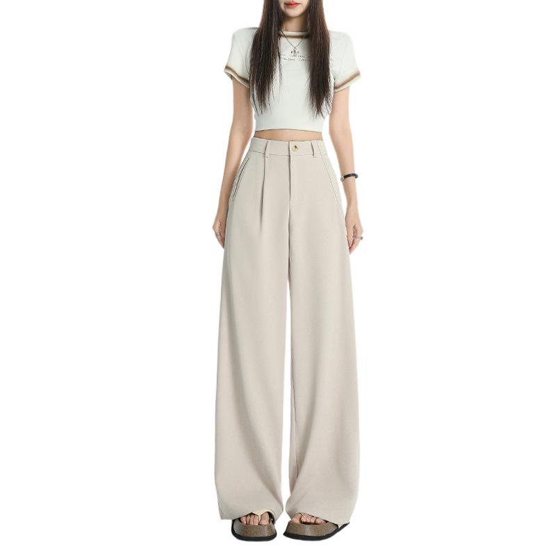 2026 Women's Black Slimming Wide-Leg Casual Pants, Plus Size, Soft Thin Fabric, Straight-Leg Design.