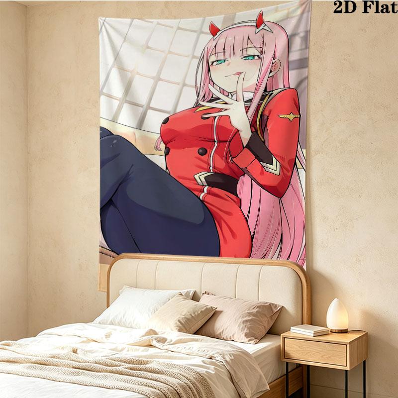 Franxx Zero Two Wall Tapestry Aesthetic Wall Hanging Printed Fabric Blanket Decorative Tapestries For Bedroom Living Room Home Decor