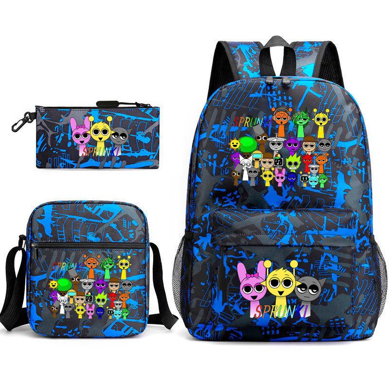 Rhythm Box Student School Bag Backpack Male Female Junior High School Three-piece Large Capacity School Bag