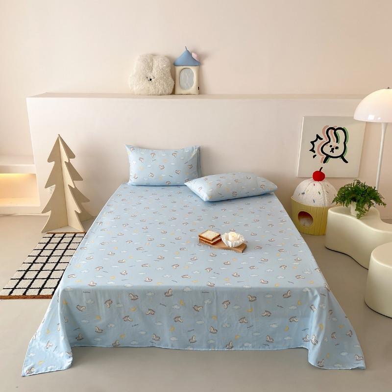 Class A Printed Cartoon Double Yarn Bed Sheet Single Piece Summer Single Sheet Mattress Protector, without Pillowcase
