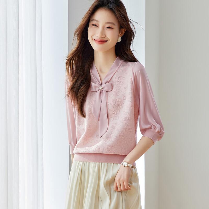 

Srcr Women s Wool Blend Jacquard Knit Top with Bow Detail M