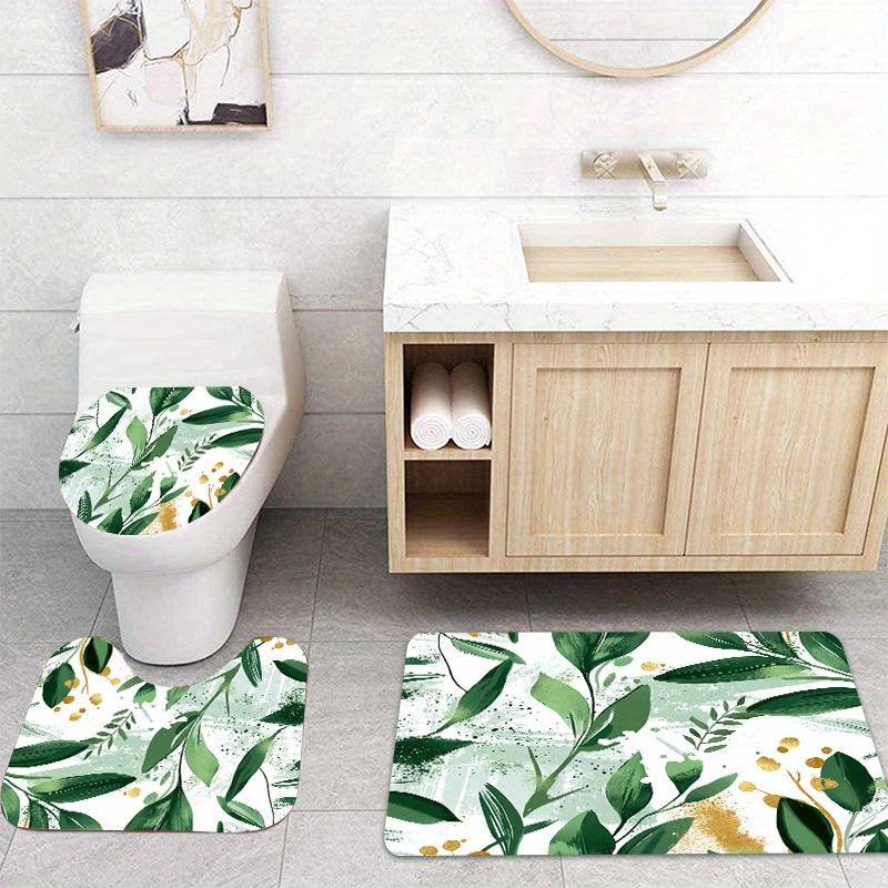 1/4 Set Of Green Leaves Surround Shower Curtain Set Breeze Green Leaves Comfortable Fresh Series Modern Home Bathroom Decoration