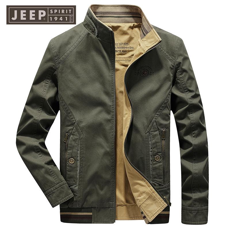 

Men s Jeep Spirit Reversible Cotton Jacket - Stand Collar, Loose Fit, Casual Outerwear for Spring and Autumn (Model 039) Medium