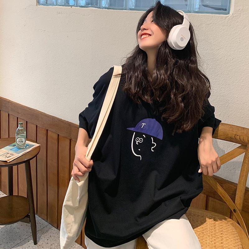 

Женская футболка большого размера с коротким рукавом и свободным кроем — облегающий живот, летний утягивающий дизайн XL чёрный