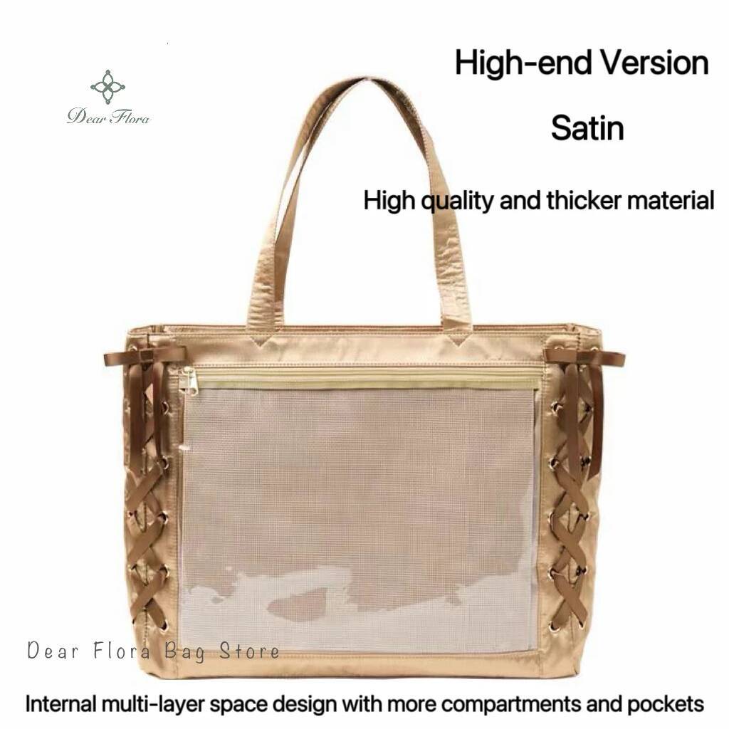 Japanese Sweet Women Ribbon Ita Bag Fashion Large Capacity Tote Bag Aesthetic Shoulder Bag Cute Lolita Girl Transparent Handbags