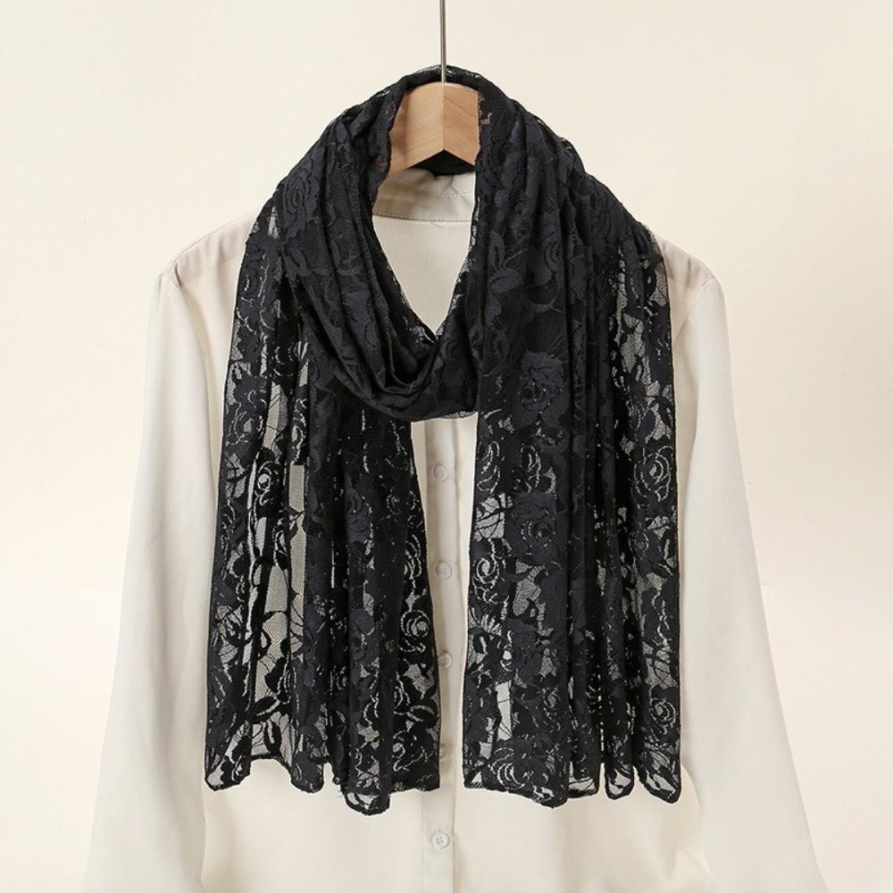 Solid Color Lace Scarf Elegant Hijab Shawls Versatile Hijab Veil  Women Wear