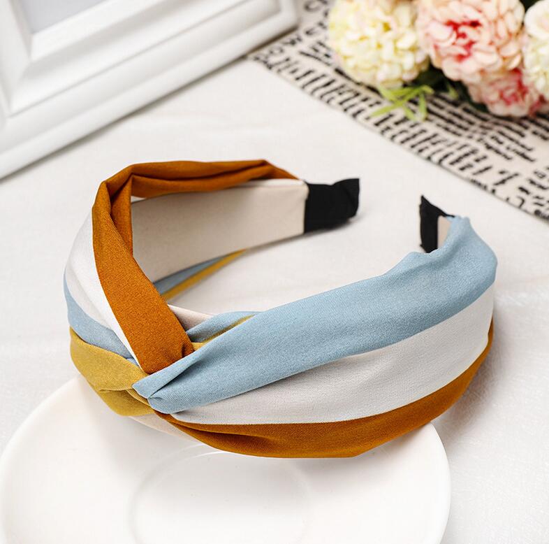 New Fashion Women Hairband Wide Side Headband Cross Knot Turban Classic Striped Headwear Girls Hair Accessories Drop Shipping