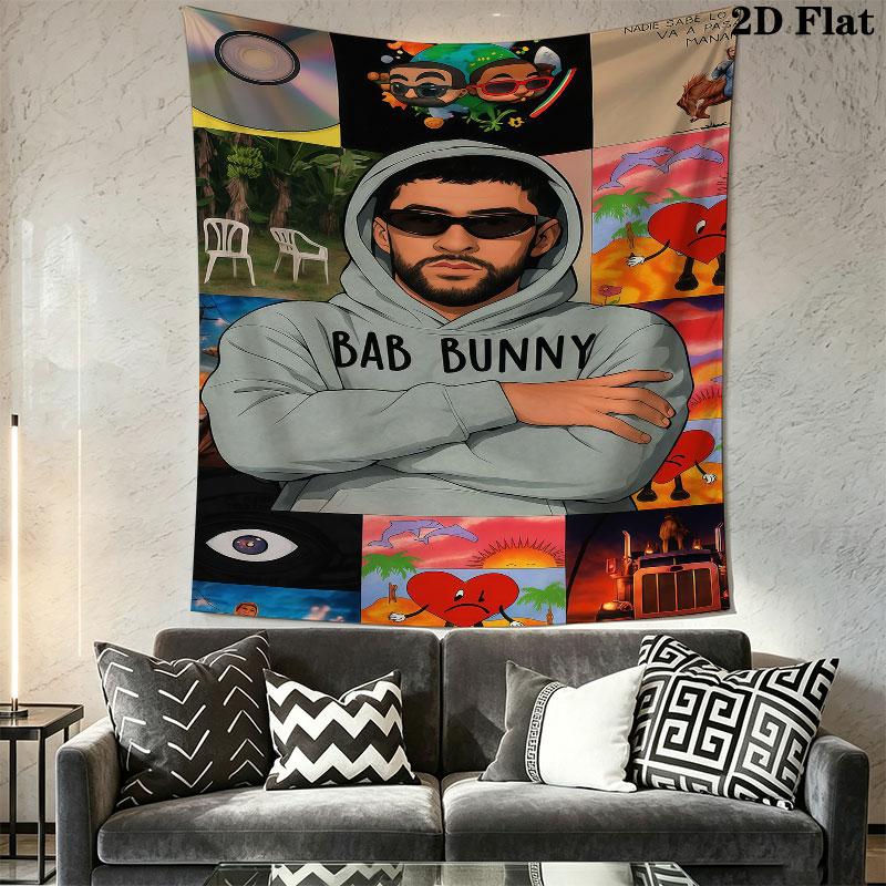 Bad Bunny Beat Wandbehang Bedruckte Stoffdecke Dekorative Wandteppiche für Schlafzimmer Wohnzimmer Heimdekoration