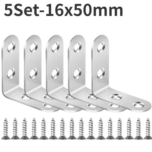 90 Degree L Joint Brackets Stainless Steel Angle Connectors Corner Brace Furniture Wood Shelf Door Cabinet Fastener with Screws