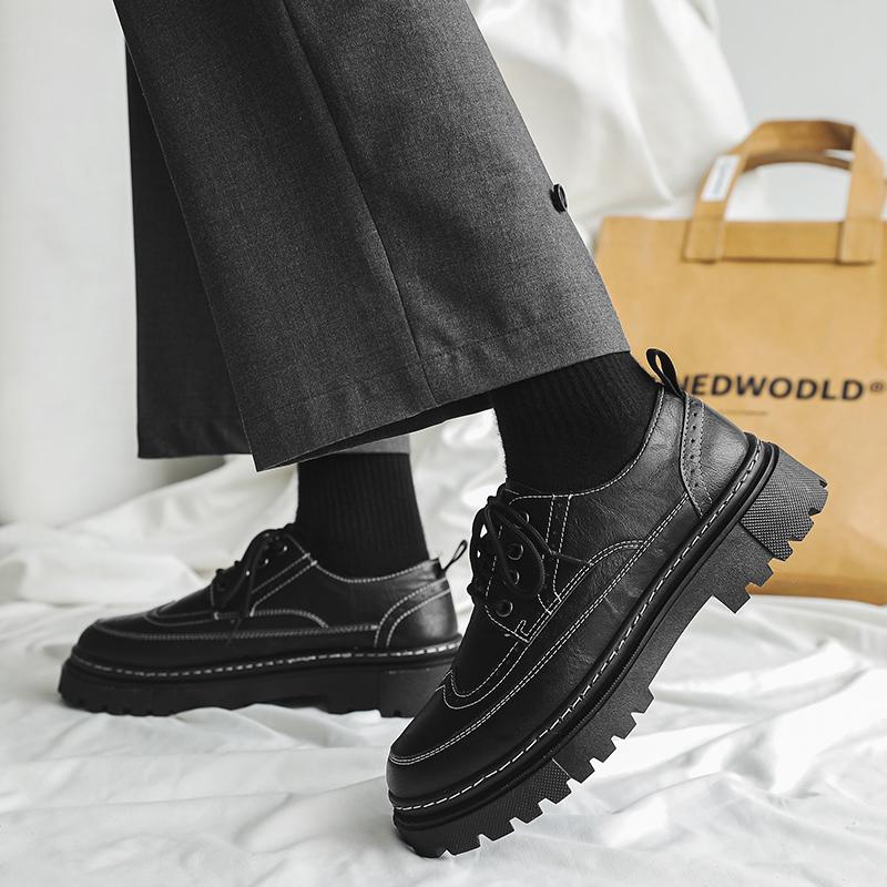 Fashion Men Italian Style Streetwear Casual Platform Thick Sole Leather Shoes Male Business Fashion Vintage Dress Wedding Leather Shoes