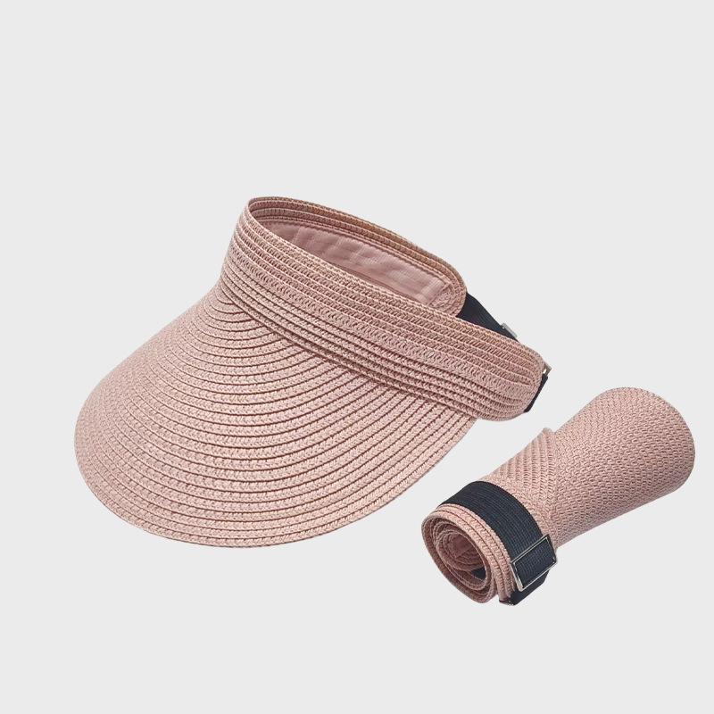 Straw Sunscreen Hat Women's Summer Vacation Empty Top Straw Hat Rollable Large Brim Uv Protection Sunshade Hat