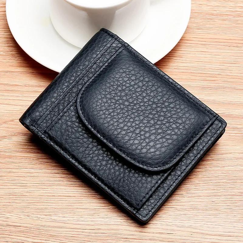 Kleine Münztasche Kartenhalter Mini-Geldbeutel Tragbare Clutch Neu Herren Echtes Leder Geldbörsen Männlich Rindsleder Geldbörsen Mann