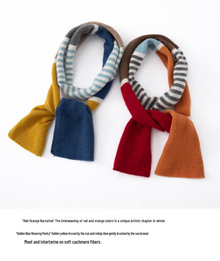 Women's Korean Style Cashmere Scarf - Contrasting Colors, Pure, Warm, and Versatile for Autumn/Winter
