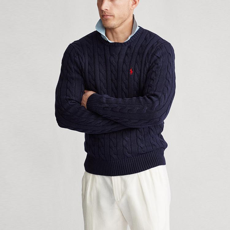 Polo Ralph Lauren Micro Logo Casual Cable Knit Cotton Sweater Men Sweater Blue MNPOSWE16820218-400