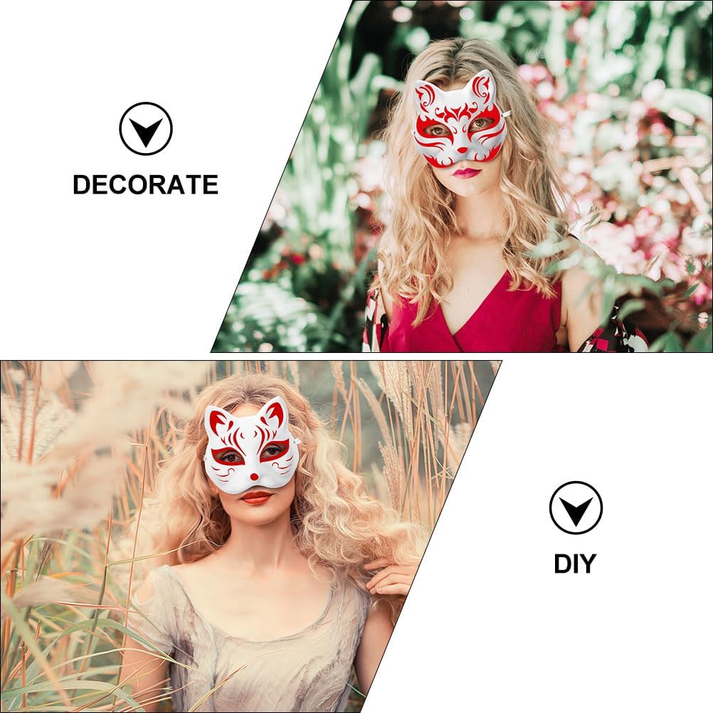 LOGOFUN 10 Pcs Cat Masks for Kids Therian Mask White Paper Blank DIY Unpainted Animal Mask Cosplay Party Decorations