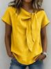 Women's Knot Front Solid Color Linen Blend Short Sleeve Top Loose Fit Casual Summer Blouse