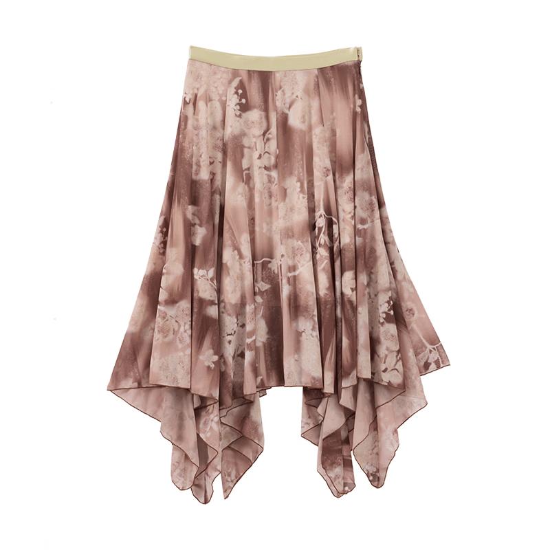 

GREEN BELT Printed Irregular Hem Midi Skirt M
