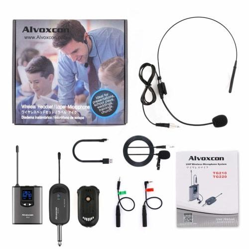 Alvoxcon TG210 Wireless Microphone, UHF Lapel Microphone, Wireless Headset Microphone, Clip-on Microphone, Hands-Free Microphone, for Video Recording,