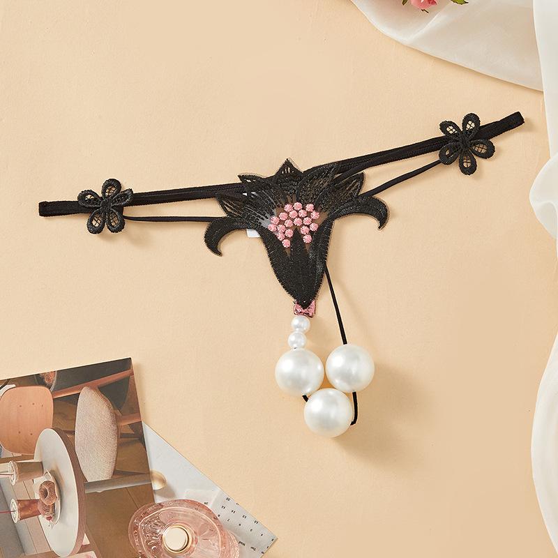 "Large Sexy Thong with Pearl Massage, Open Crotch, Easy Removal - European & American Style"