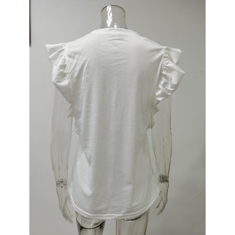 New 2026 Women's Round Neck Double Layer Ruffle Top Short Sleeve Casual T-Shirt