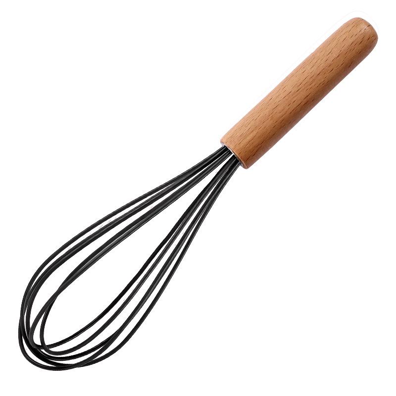 Barevná silikonová metla na vejce s dřevěnou rukojetí - Ruční kuchyňská metla pro míchání a mixování