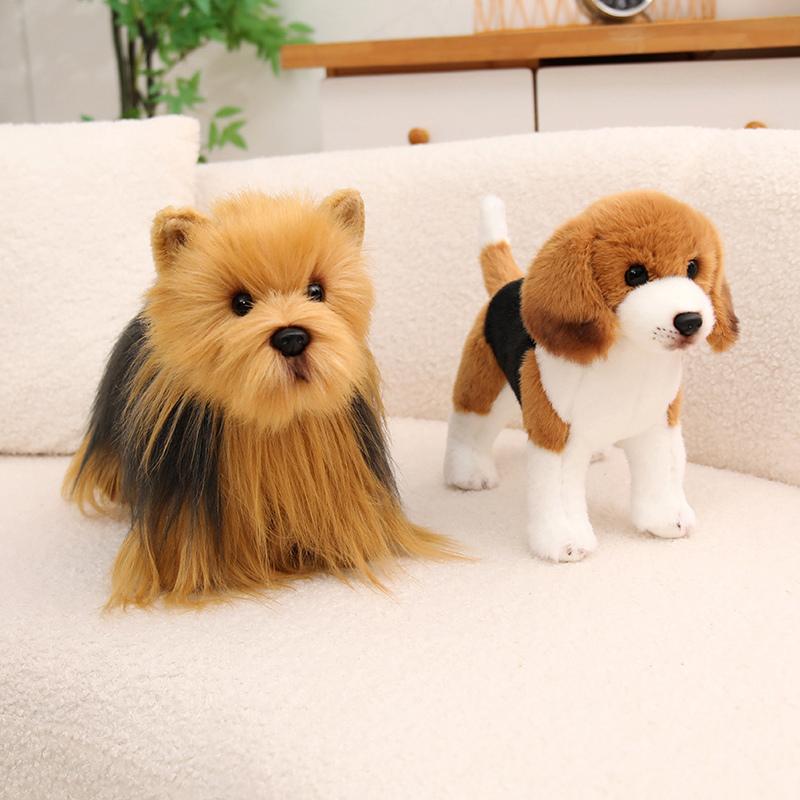 High Quality Handmade Beagle&Yorkie Plush Toys Cuddly Fluffy Standing Pose Lifelike Pet Dog Doll Pretty Desktop Decor Nice Gift