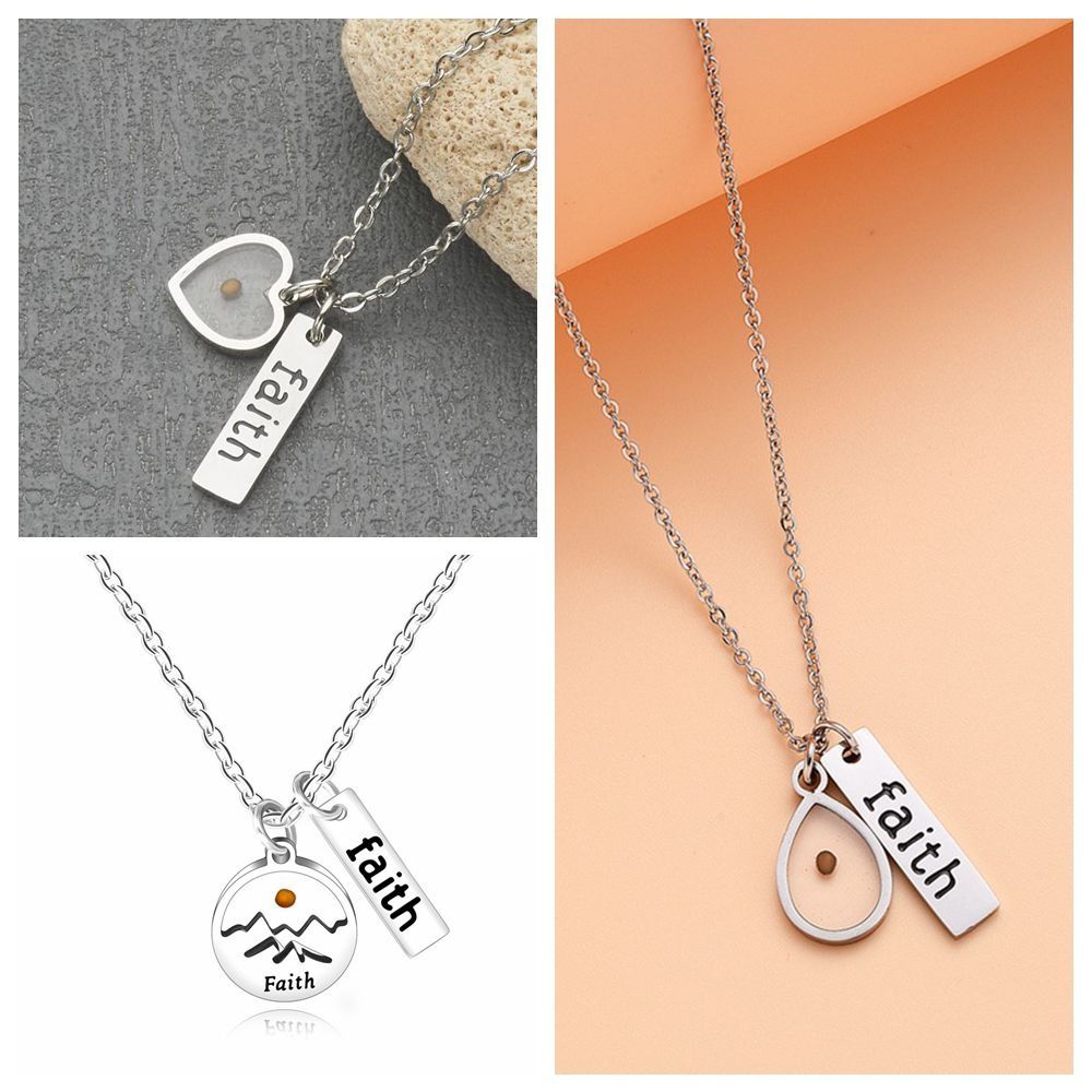 

Stainless Steel Pendant Necklace Silver Color Faith Pendant Choker New Mustard Seed Necklace