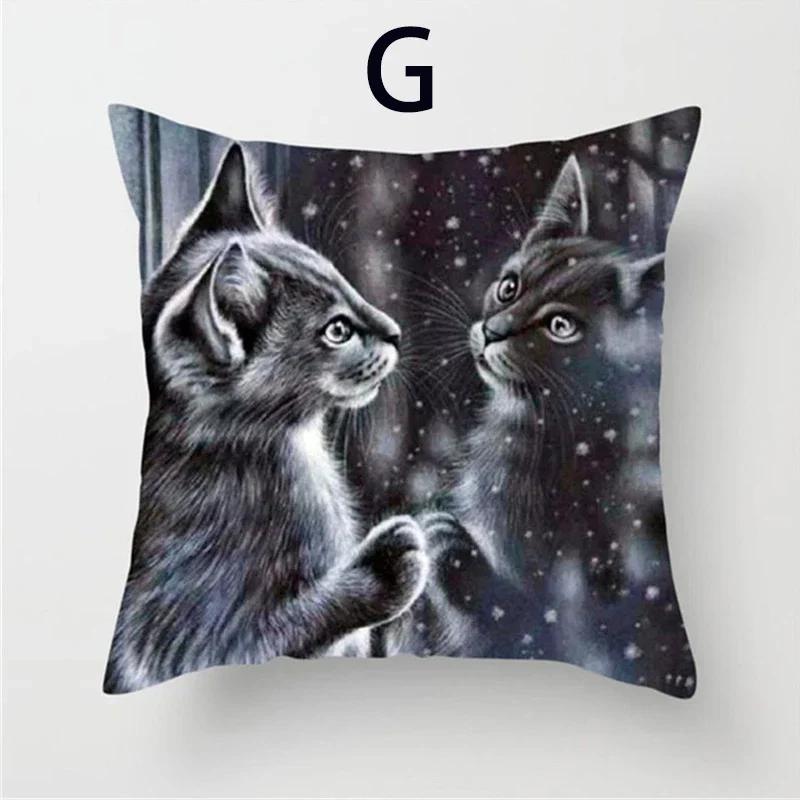 Cushion Cover Cute Cat Pattern Square Pillowcase Zipper Birthday Gift Sofa Home Hotel Decoration 45*45cm